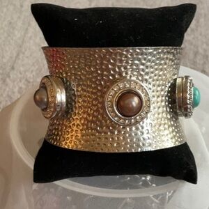 GINGERSNAP SILVER, RHINESTONES AND STONES CUFF BRACELET